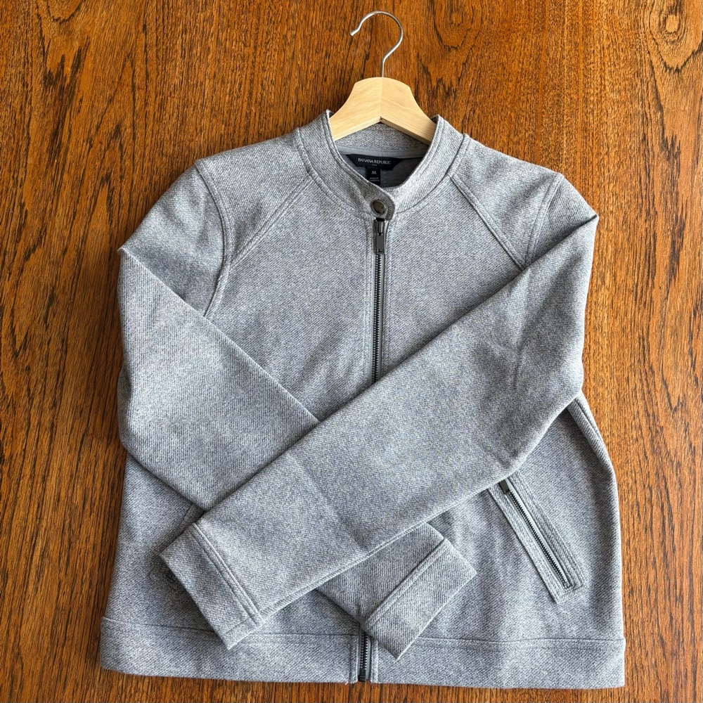 Banana Republic Factory Pique Moto Jacket in light gray size Medium - Picture 8 of 10